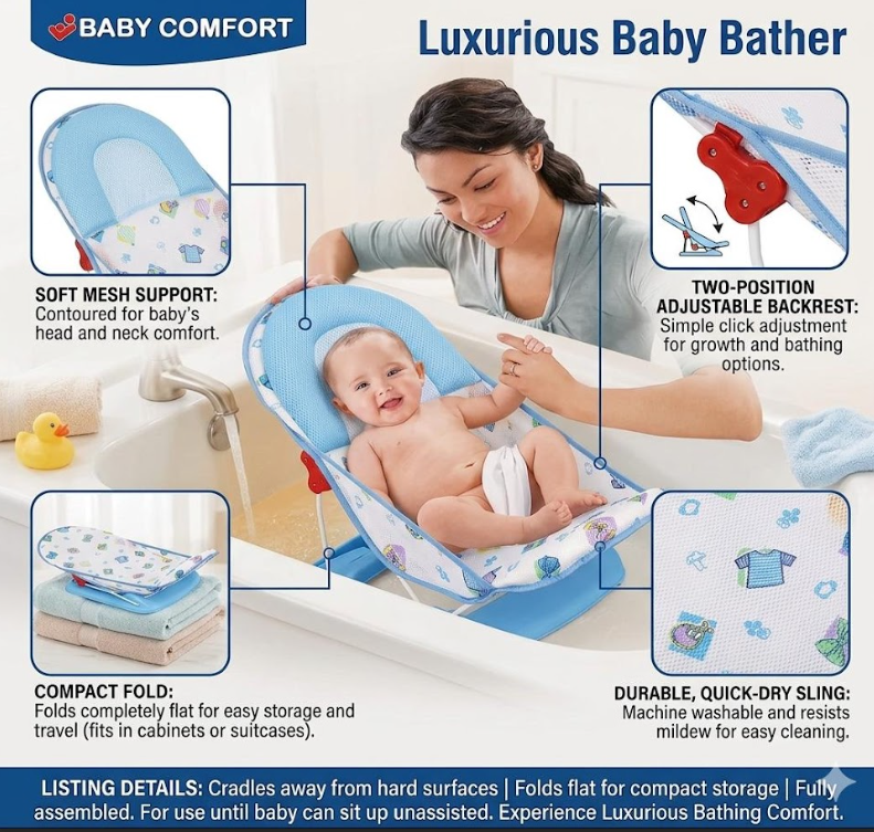 Comfort Baby Bather for Newborns - Adjustable & Portable